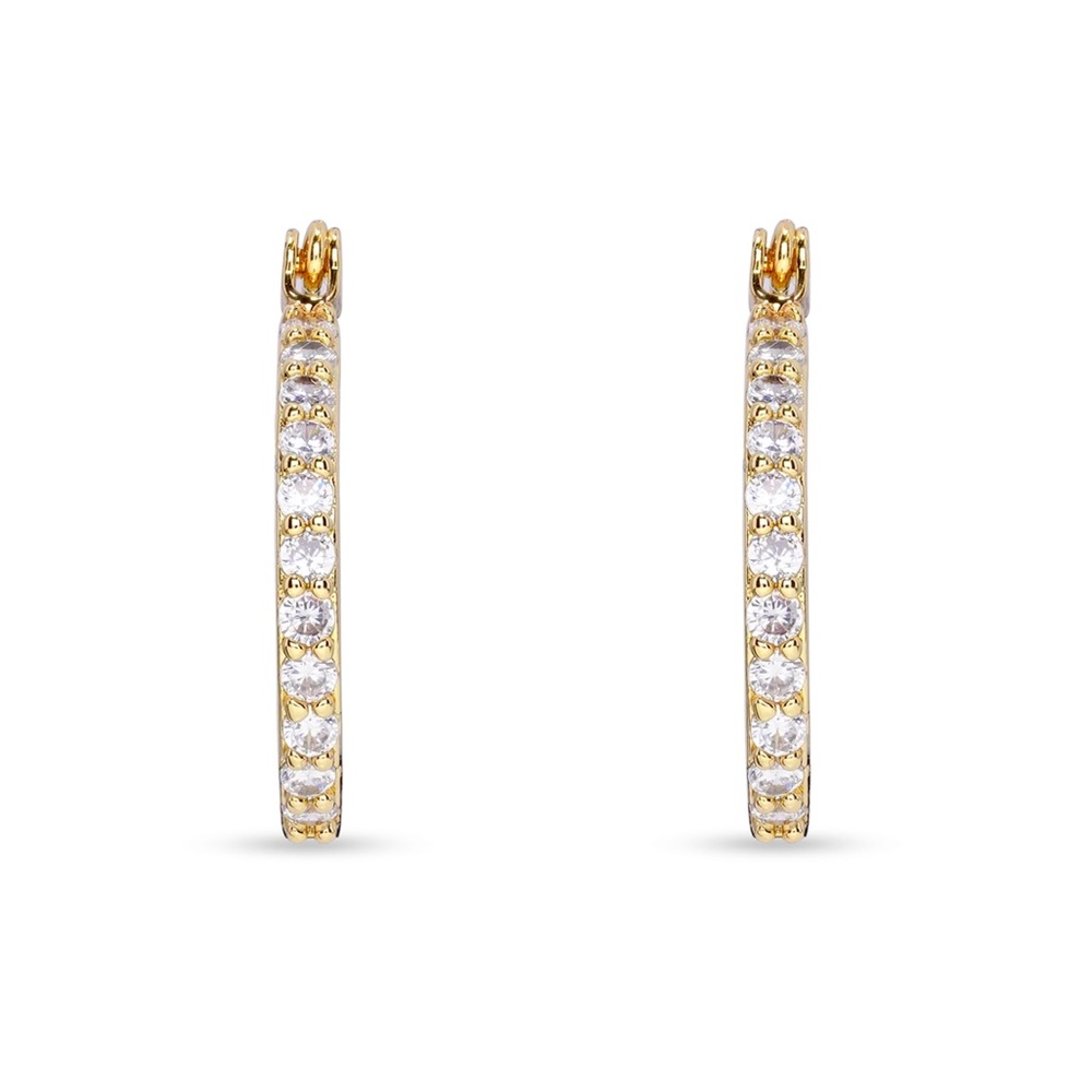 Gold Plated Hoop Earrings with Cubic Zirconia Crystals - Picture 2 of 8